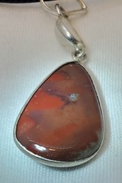 Silver Plated Red Agate & Moonstone Pendant On An Adjustable Rope Necklace