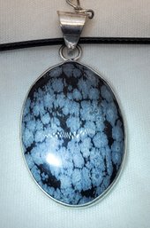 Beautiful Silver Plated Snowflake Obsidian Pendant 1 3/8' X 1'