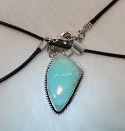 Stunning Silver Plated Chrysoprase Pendant 1 3/8' X 3/4'