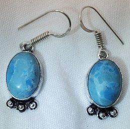 Silver Plated Pair Of Larimar Earrings