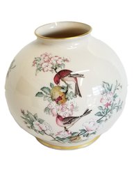 Retired Lenox China Serenade Globe Vase Hand Decorated Birds & Floral With 24K Gold Trim
