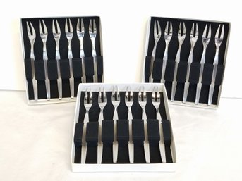Vintage 3 Sets Of Stainless Steel Two Prong Seafood/cocktail  Forks - 18 Pieces HORCHOW Japan