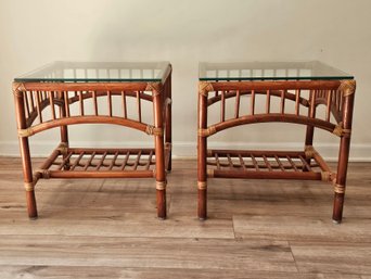 Pair Of Vintage Rattan Side Tables