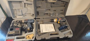 2 Cordless Drills With Batteries, Charger And Cases
