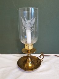 Unique Vintage Brass & Etched Glass American Eagle Hurricane Lamp - Original Box