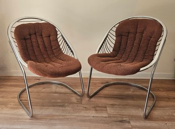 Pair Of Mod Italian Chrome Chairs With Seat Cushions