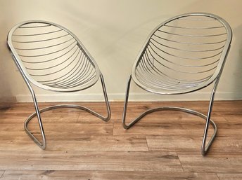 Pair Of Mod Italian Oval Form Chrome Chairs
