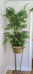 Large Faux Fern In Pot And Plant Stand