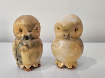 Pair Of Owlets In Alabaster