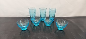 Collection Of Vintage Hobnail Blue Glass