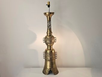 Vintage Asian Style Tall Brass Table Lamp