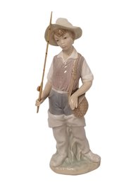 Vintage 1970's Lladro 'Gone Fishing' Boy Porcelain Figurine - Made In Spain