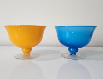 Pair Of Carlo Moretti Mid Century Colorful Footed Bowls