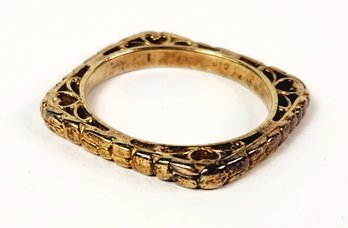 UNiQUE Gold Over Sterling Silver Square Carved Filigree Heart Ring