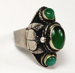 Vintage 1 Of A Kind  Sterling Silver Green Stone Poison Ring