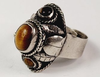 Vintage 1 Of A Kind  Sterling Silver Tiger's Eye Stone Poison Ring