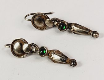 Vintage Sterling Silver Green Stone Hanging Drop Earrings