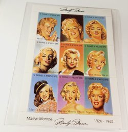 Marylin Monroe  Stamp Sheet From St. Thomas Nine Portraits  Each One An Original Work Of Art With COA