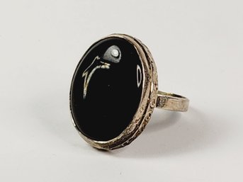 Vintage Sterling Silver Black Stone Ring