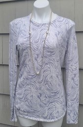 J. McGlouglin Silk Knit In A Muted Lavender Color Size Large With Fashion Pearl And Gold Necklace