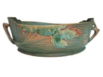 Vintage Roseville Pottery Bushberry Green Pattern 385-10' Planter Basket Handled Deco Bowl