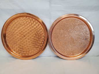 Two Vintage Coppercraft Guild Taunton MA Round Hammered & Brushed Trays