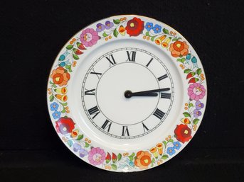 Kalocsa Hungary Porcelain Floral Handpainted Numbered Plate Battery Operated Wall Clock