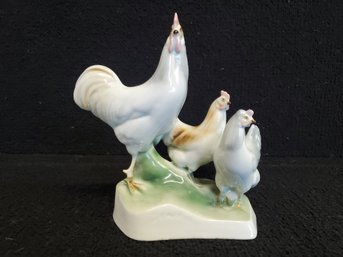 Vintage Zsolnay Hungary Porcelain Rooster And Hen Figurine