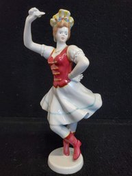 Mid-Century Hollohaza Hungary 1831 Porcelain Hand Painted Dancing Girl Folk Figurine