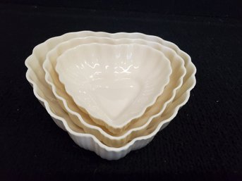Three Belleek Ireland Heart Shaped Porcelain Nesting Candy Dishes