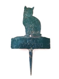Antique Brass Metal Cat Crossing Sign Painted Green 12'