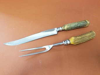 Antique Stag Horn Carving Set Fork & Knife