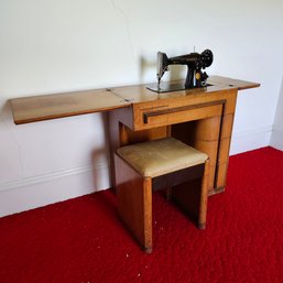 Antique Singer Sewing Machine In Art Deco Table