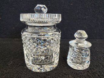 Two Small Waterford Crystal Lidded Jelly & Honey Jars