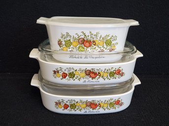 Trio Of Vintage Corningware Spice Of Life Lidded Baking Dishes
