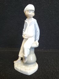 Vintage Lladro Spain Porcelain Boy With Toy Sailboat Figurine