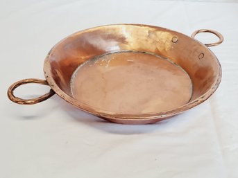 Antique Hand Hammered Copper Pan With Riveted Round Ring Handles