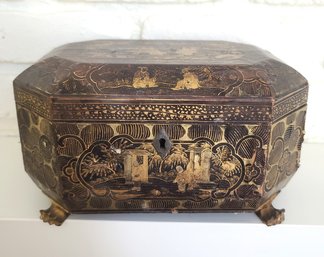 Chinese 19th Century Tea Caddy With Pewter Inserts Antique Tea Box Asian Motifs
