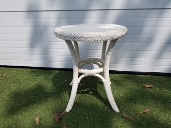 Antique Wicker Wood Painted White Small Table