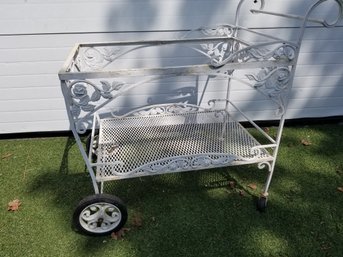 Vintage 1950s Wrought Iron Serving Cart, No Glass