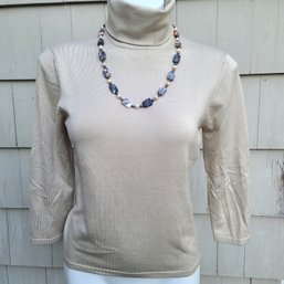 Brooks Brothers Silk Knit Turtleneck Sweater (Size Medium) And Semi -precious Stone Necklace