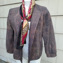 Eileen Fisher Terra Silk Bomber Jacket Plus Talbot's Silk Patterned Scarf