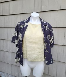 Tommy Bahama Silk Hawaiian Shirt And Eileen Fisher Cream Tank Top