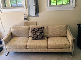 Fabulous Art Deco Oatmeal Boucle Sofa With Chrome Trim