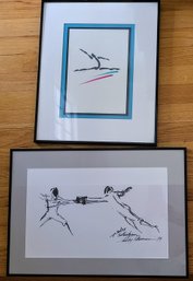 'A Sabre Situation' 1994 Framed Sketch & Abstract Gymnast Signed Print