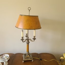 Handsome Handmade Maitland Smith 3-arm Candelabra Table Lamp With Butterscotch Colored Shade