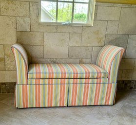 Custom Designed For Indoor Pool Side Living  A Classic Striped Upholstered Wing Bench To Brighten Any Room