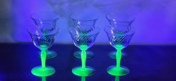 6 Vintage Uranium Glass Wine Glasses