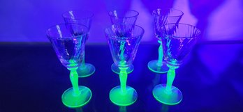 6 Vintage Uranium Glass Cordial Glasses
