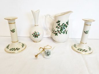 Wonderful Assortment Of Holiday Lenox Holly Berry Items: Candle Holders, Bud Vase And More!